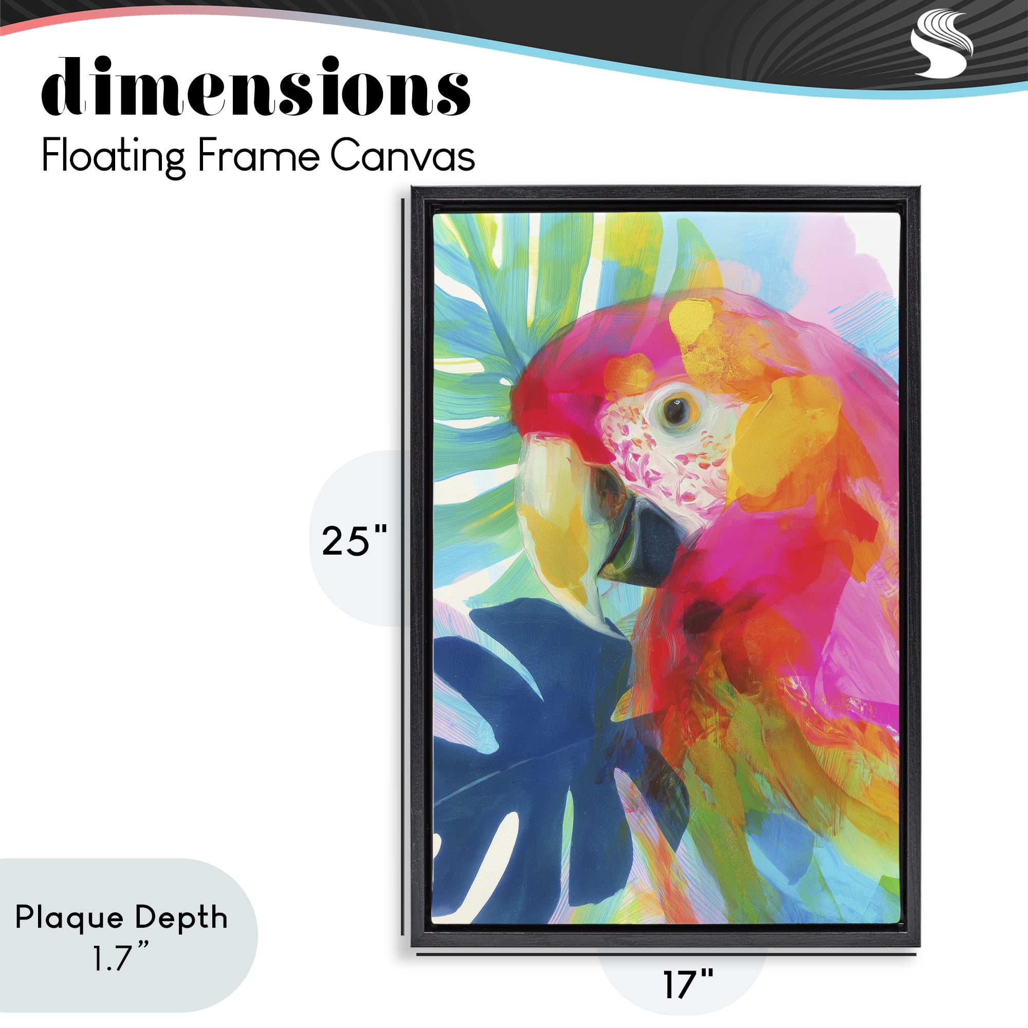 Stupell Industries Scarlet Macaw in Paradise Black Framed Floater Canvas Wall Art, design by Chromatic Storm Studio