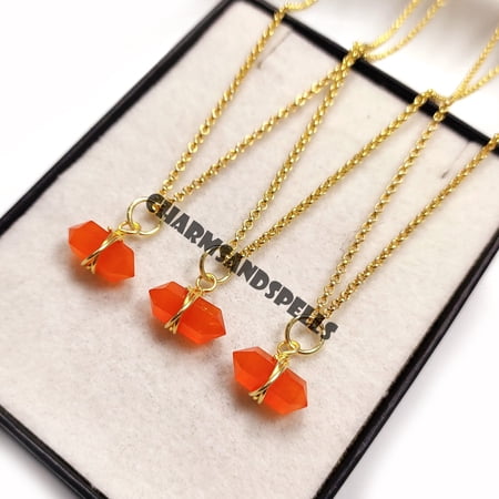 Charms And Spells Natural Carnelian Necklace, 14K Gold Plated, Wire Wrapped, Dainty Jewelry, Wedding & Anniversary Gift for Her