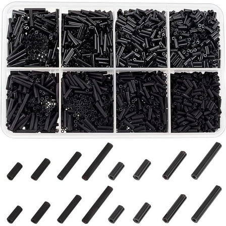 4 Sizes Glass Bugle Beads 1980 Pcs Opaque Frosted Black Charms Small Craft Beads with Hole Long Tube Seeds Beads for DIY Bracelet Necklaces Crafting Jewelry Making Black