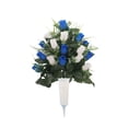 thumbnail image 2 of Blue & White Artificial Rose Cemetery Bouquet with Base, Patriotic Memorial Day Grave Flowers, Weatherproof Cemetery Rose Arrangement for 4th of July Decoration, 2 of 9