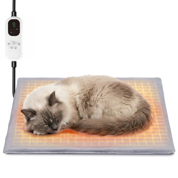 Pet Heating Pad for Cats Heated Cat Bed with Steel-Wrapped Cord and Soft Fleece Cover, 19.5 x 15.6 Inches Gifts for Cats Puppy in Winter