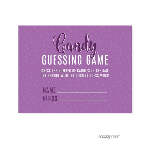 Lavender, Plum, Royal Purple Party, Candy Guessing Game Activity Cards, 30-Pack