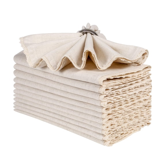 Natural Color Blend Cotton Linen Napkins Set of 12-with Lace 18x18 Inch Decorative Elegant Washable Reusable Flax Dinner Napkin for Dining Table Décor Wedding Party Christmas New Year & Everyday Use