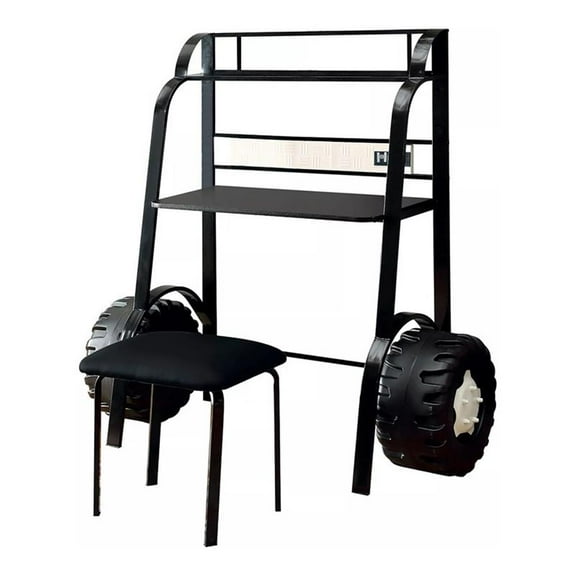 Bowery Hill Traditional Metal Desk with Stool in Black Finish