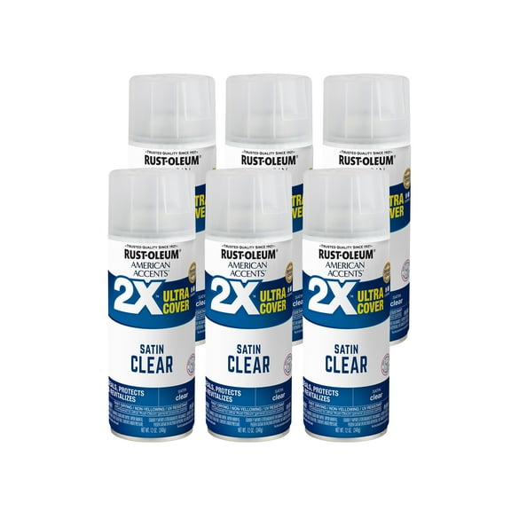 6 Pack, Clear, Rust-Oleum American Accents 2X Ultra Satin Clear Spray Paint-376187, 12 oz