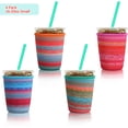 thumbnail image 3 of 4 Pack Reusable Iced Coffee Insulator Sleeve, Neoprene Coffee Cup Holder for Iced Hot Drinks, Beverage Holder for Most Drinks(16-20 oz Small, African Grain), 3 of 6