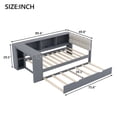 thumbnail image 2 of Mirightone Wood Twin Size Trundle Bed with Storage Shelves and Upholstered Headboard, Twin Daybed with Desk and Trundle for Adults Teens – Gray, 2 of 7