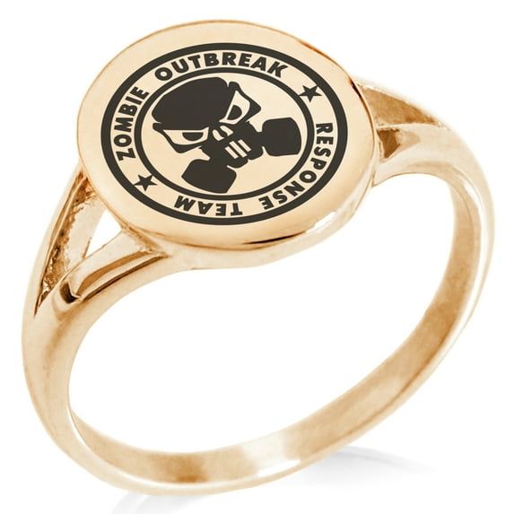 Stainless Steel Bio Zombie Outbreak Response Team Minimalist Oval Top Polished Statement Signet Ring