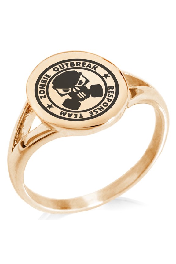 Stainless Steel Bio Zombie Outbreak Response Team Minimalist Oval Top Polished Statement Signet Ring