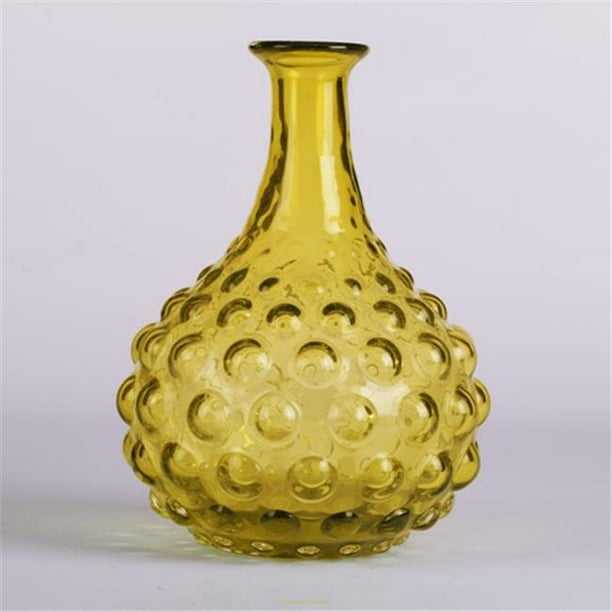 Glitzhome Vase Rond en Verre à Clous - Ambre
