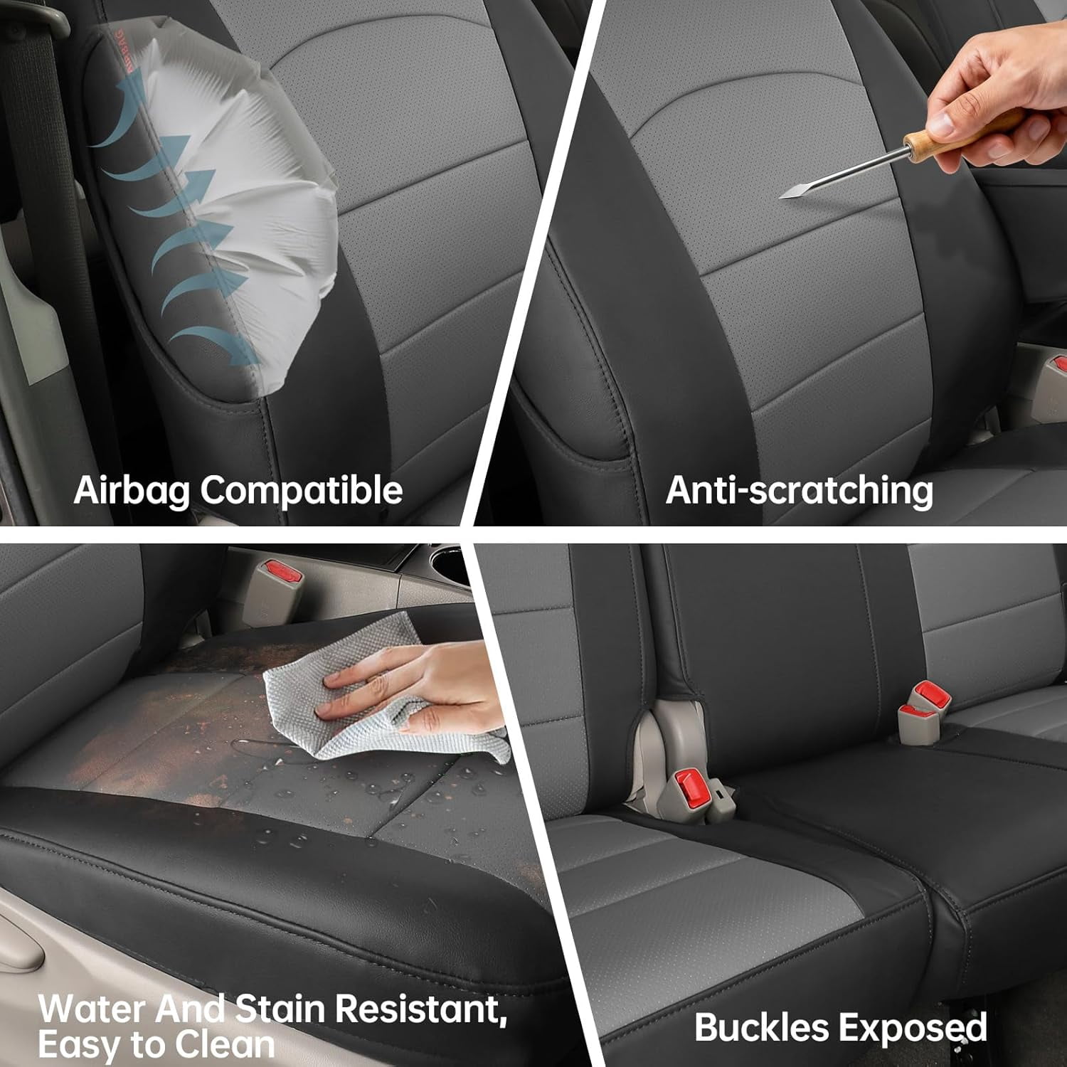 coverdream Sienna Car Seat Covers Custom Fit for 2011-2020 Toyota Sienna SE,LE,XLE,SE/XLE Premium,8-Seater - Leather Auto Seat Covers(Full Set,Black/Gray)
