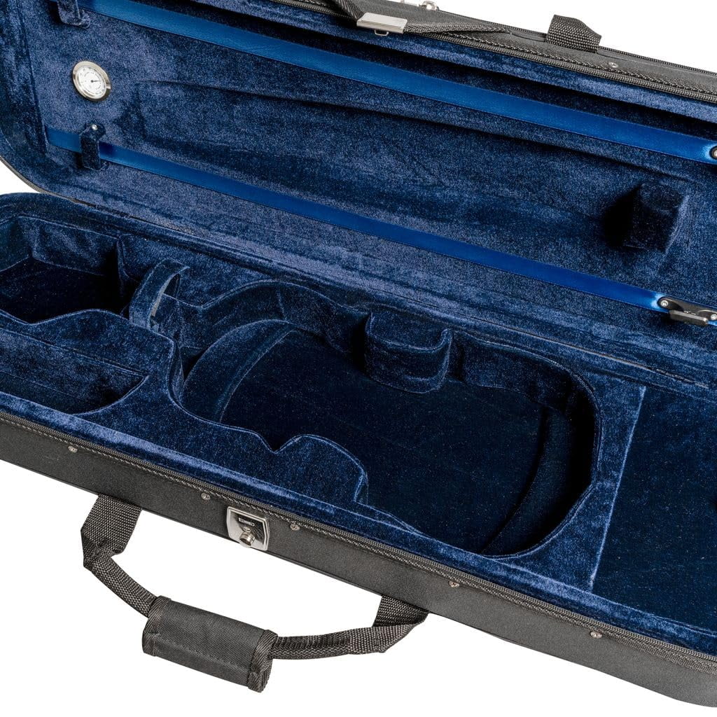 MI&VI NF-3001 Light Hard Violin Case (1/2 Size) with Adjustable Straps | Velvet Plush Cushion | High-Density Foam | Hygrometer | Sheet Pocket (Black)