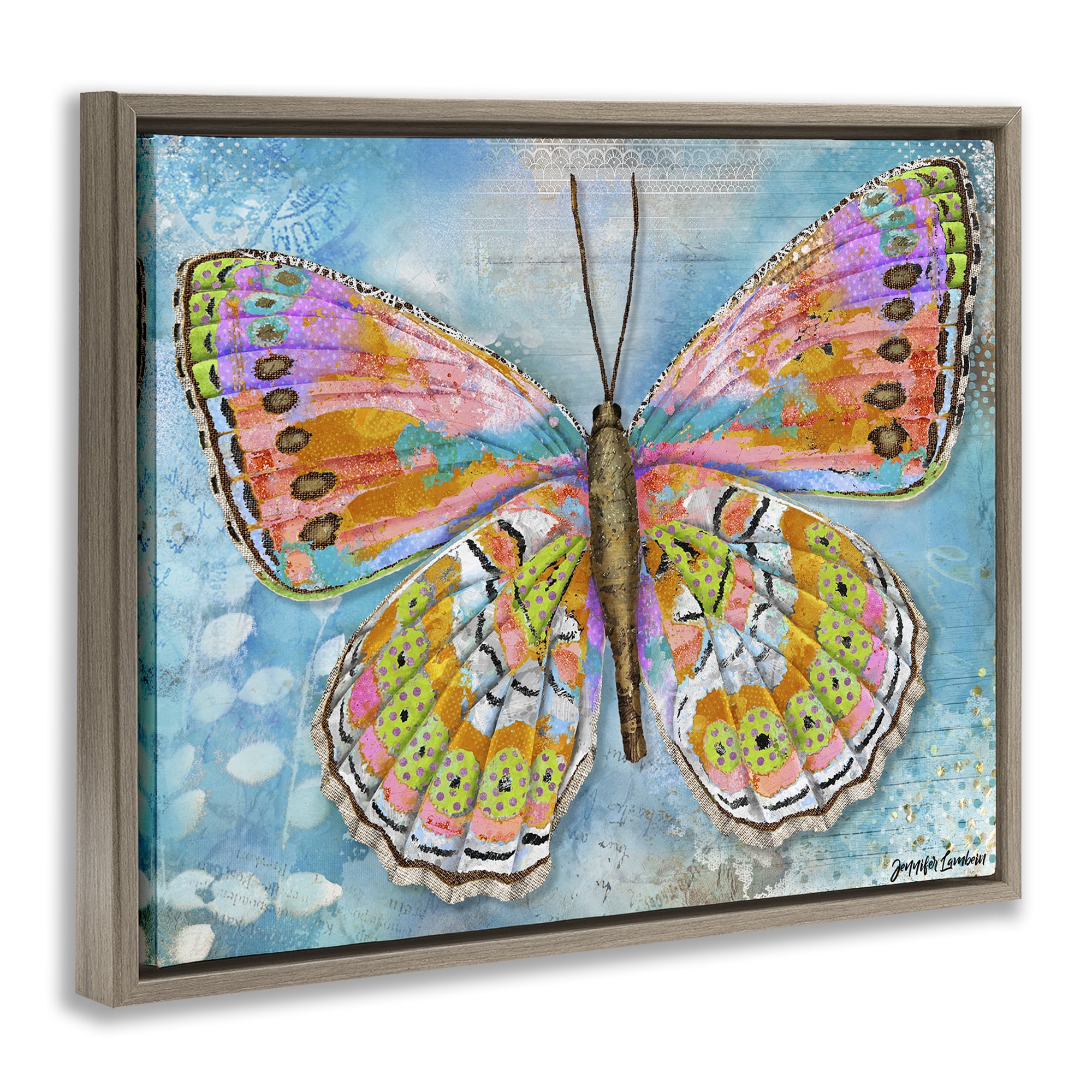 Stupell Industries Celebration Butterfly Wings Animals Painting Brown Floater Framed Canvas Art Print Wall Art, 31 x 25