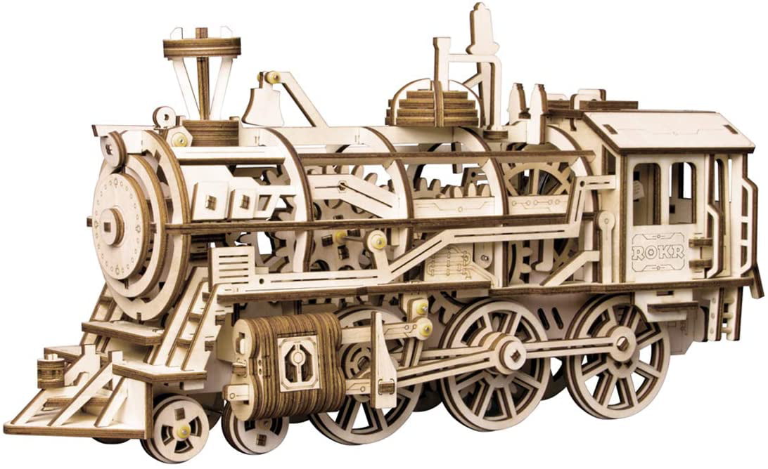 Robotime 3D Wooden Puzzle DIY Train Mechanical Model Wooden Building Blocks Toys 