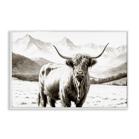Stupell Industries Farmhouse Highland Sepia Sketch White Framed Giclee Art, 30 x 20, by Kim Allen