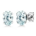 thumbnail image 2 of Gem Stone King 2.25 Cttw Sky Blue Aquamarine Pendant Earrings Set for Women | 925 Sterling Silver | Oval 7X5MM | Gemstone March Birthstone | 18 inch Chain | Fine Jewelry Gifts for Her Mom Wife, 2 of 5