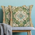 thumbnail image 2 of Green Boho Pillow Covers 18x18 Set of 2, Persian Carpet Monaco Rug Design Decorative Boho Throw Pillows Linen Farmhouse Bohemian Cushion Pillow Covers for Sofa Couch Outdoor Decor, 2 of 6