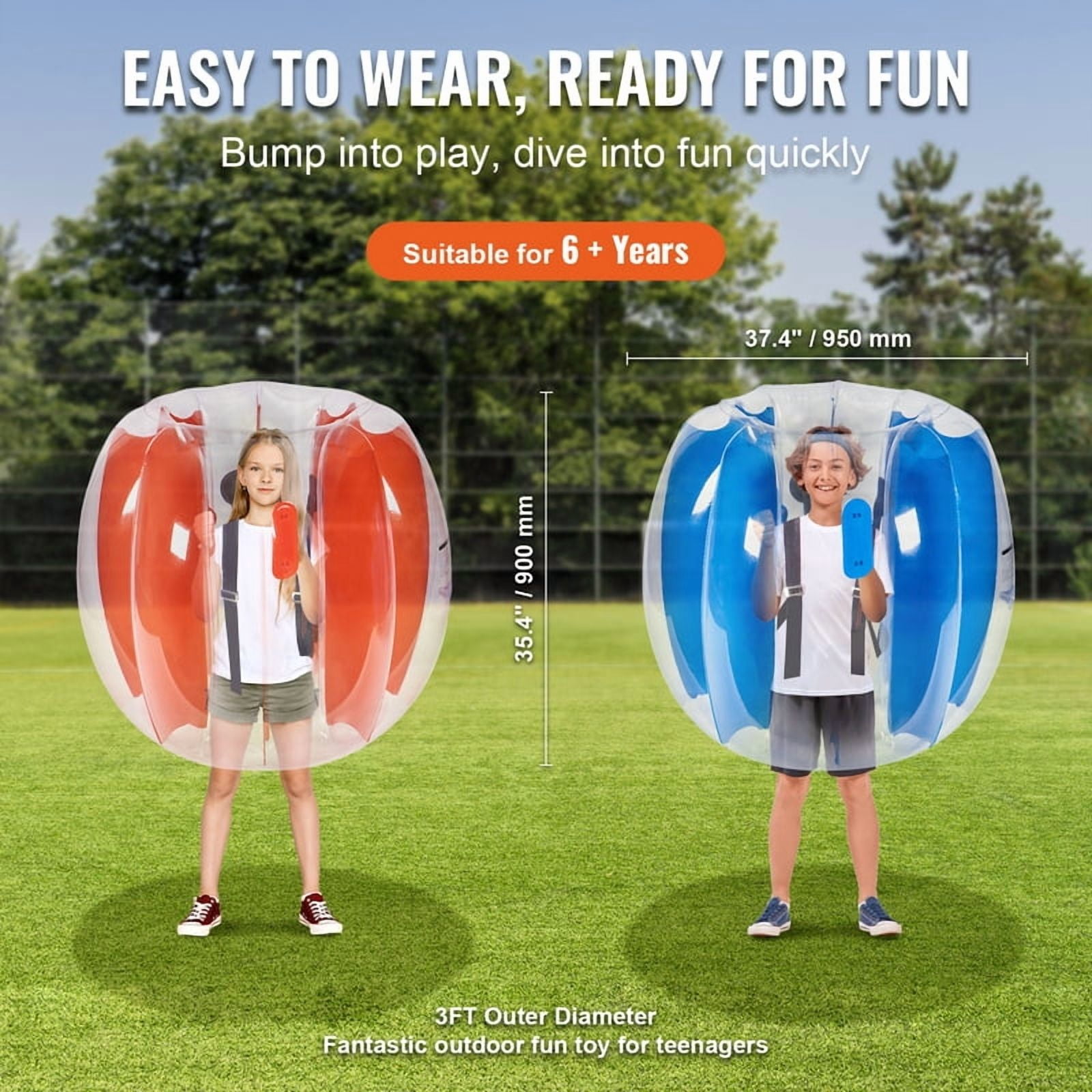 VEVOR 2-Pack 2/3FT Inflatable Bumper Balls Body Sumo Zorb Balls for Kids & Teens Durable PVC Human Hamster Bubble Balls