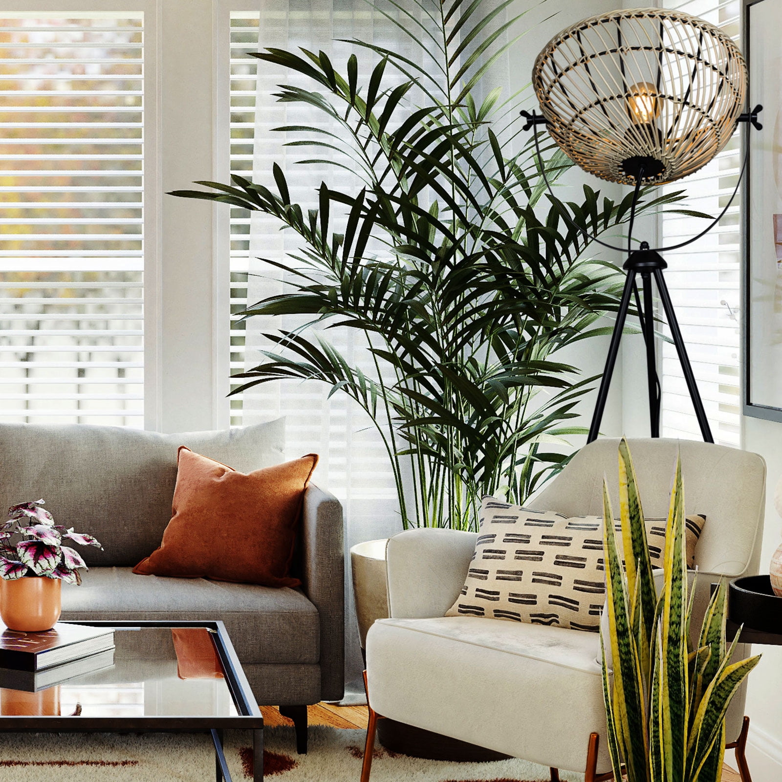 Osasy Tripod Lamp Rattan Wicker Floor Lamp Boho Tripod Floor Lamps for Living Room, Mid-Century Floor Lamp, Unique Floor Lamps Vintage Traditional Standing Lamp Kids Room Tripod Boho Floor Lamp