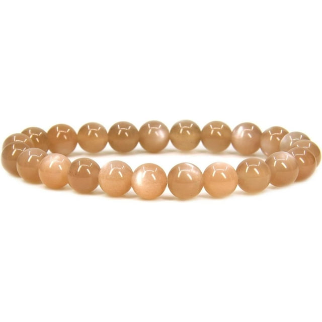 Angelstones Bracelet Extensible Unisexe en Perles Rondes 8 mm avec Pierre de Soleil Rouge Naturelle 7 Pouces