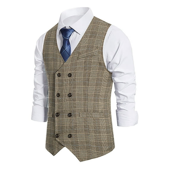 APEXFWDT Men's Striped Suit Vest Slim Fit Double Breasted Dress Vest Casual Business Formal Waistcoat Patchwork V-Neck Dress Vest