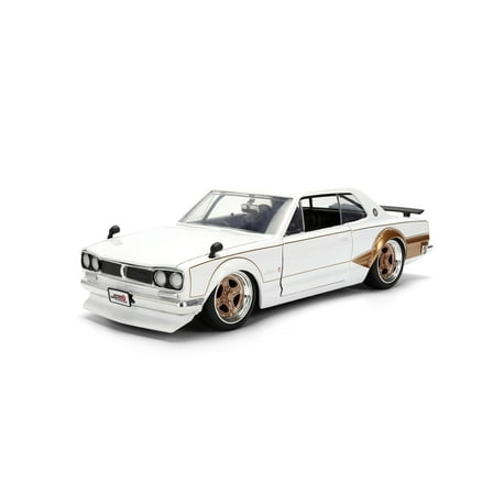 1971 Nissan Skyline 2000GT-R RHD (Right Hand Drive) White with Gold Graphics "JDM Tuners" 1/24 Die Cast Model Car by Jada