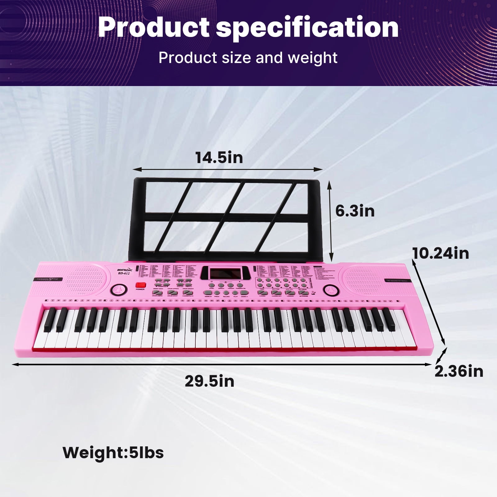 iMeshbean 61 Keys Keyboard Piano Electronic Digital Piano w/Built-In Speaker Microphone（pink）