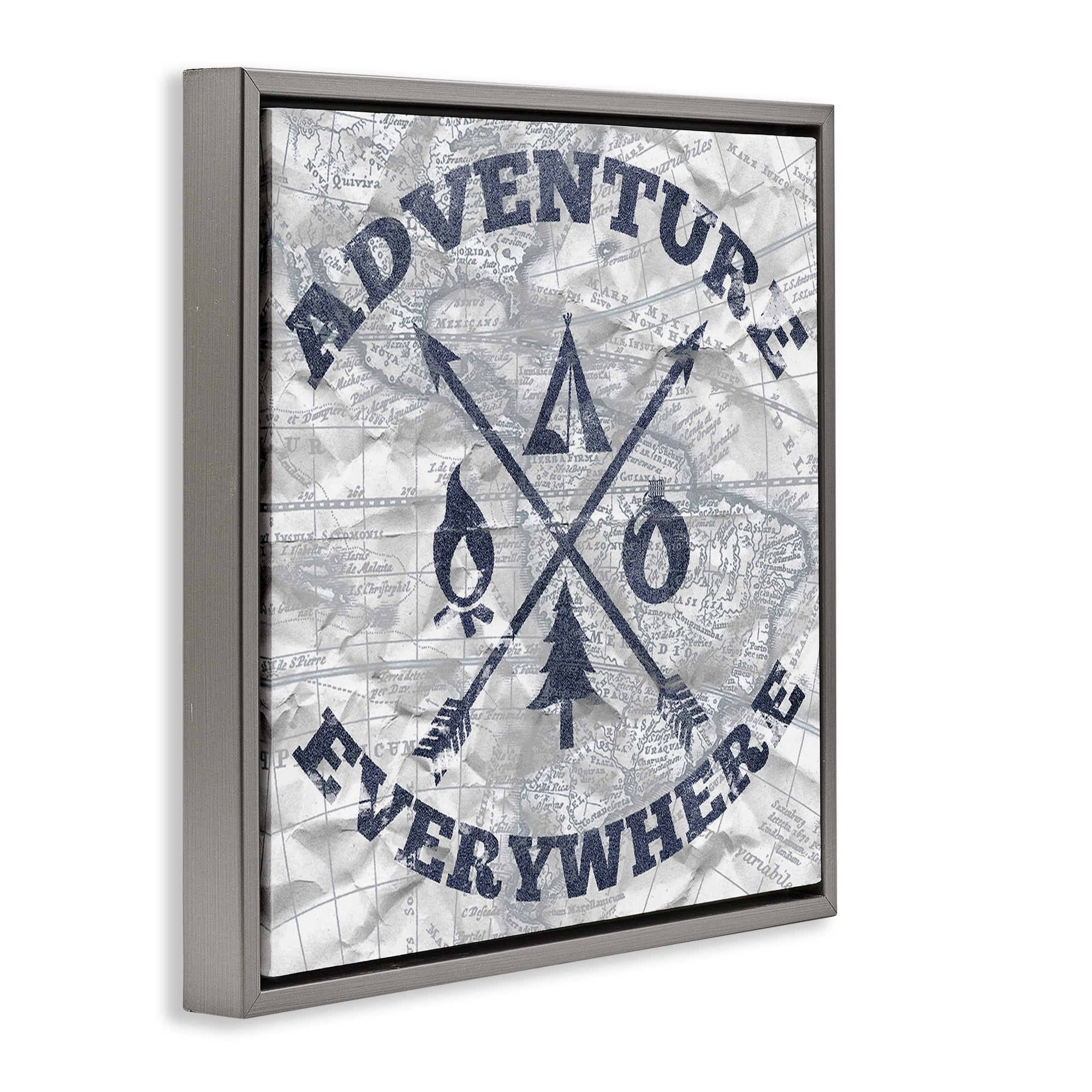 Stupell Industries Adventure Everywhere Phrase Text & Numbers Painting Gray Floater Framed Canvas Art Print Wall Art, 18 x 18