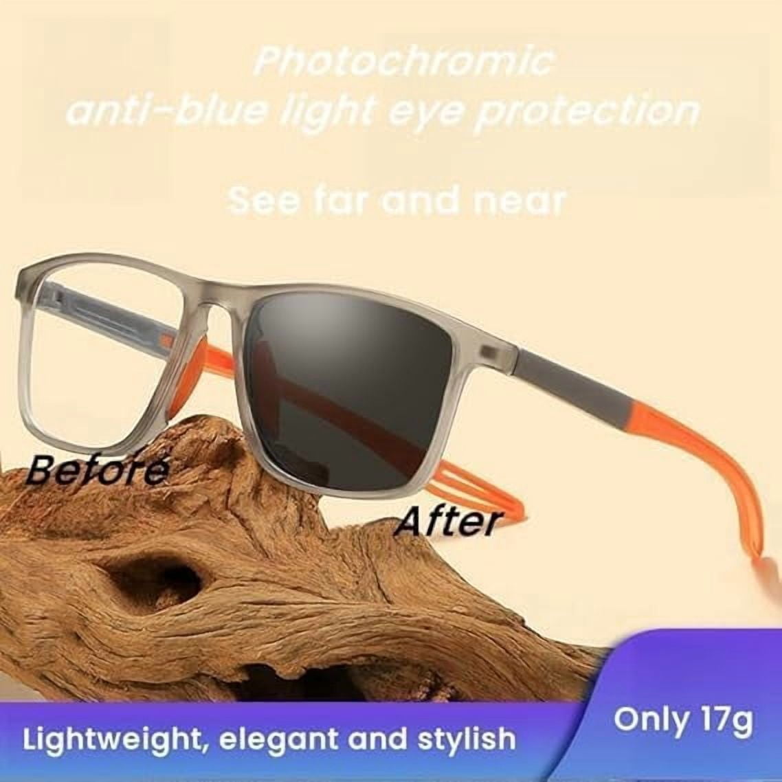 Sports Color-Changing Multi-Focal Reading Glasses, Anti-Blue Light Presbyopia Glasses