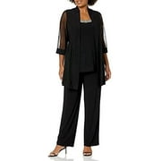 R&M Richards Women's Beaded Neck 2 Piece Pant Set Dress, Black, 6P