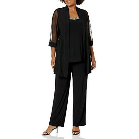R&M Richards Women's Beaded Neck 2 Piece Pant Set Dress, Black, 6P