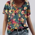 thumbnail image 3 of Tops Florales para las Mujeres, Casual V-Cuello Camiseta de Manga Corta Blusa de Moda Hecha de Estante de Imitación para Toda la Temporada de Uso Diario, Tops Cortos para las Mujeres, 3 of 4