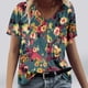 thumbnail image 2 of Tops Florales para las Mujeres, Casual V-Cuello Camiseta de Manga Corta Blusa de Moda Hecha de Estante de Imitación para Toda la Temporada de Uso Diario, Tops Cortos para las Mujeres, 2 of 4