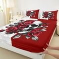 thumbnail image 3 of Feelyou Couple Skeleton Skull Full Size Sheets, Anniversary Red Rose Bed Sheets, Gothic Romantic Theme Sheet Sets, Luxury Bedroom Decor, 4 Pieces, 3 of 7