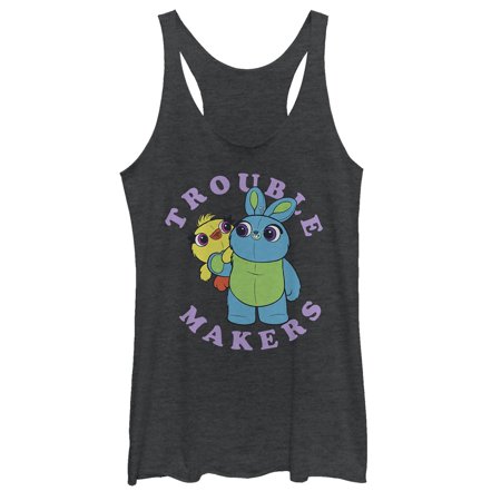 Women s Toy Story Ducky & Bunny Trouble Makers Racerback Tank Top Black Heather X Large