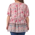 thumbnail image 4 of DARING DIVA Women's Plus Boho Floral Print V Neck Blouse 1X Pink, 4 of 6