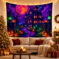 thumbnail image 3 of Haunted House with Glowing Pumpkins on Cobblestone Path Spooky Digital Art for Gothic Decor Fans, Fantastical Halloween Art, Halloween Gift Tapestry Wall Hanging for Bedroom and Living Room, 3 of 7