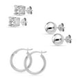 thumbnail image 3 of Charmsy Women’s Three Earrings Set – 925 Sterling Silver Post CZ Ball Stud Earrings & Cubic Zirconia Hoop Earrings, 3 Pairs (5mm, 5mm, 15mm), 3 of 4