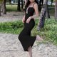 thumbnail image 1 of Vestido Midi Con Tirantes Finos Sexy Sling Hip Wrap Dress Backless Midi Slim Fit Solid Daily Wear (Negro L) Cgtredaw Para estrenar, 1 of 1