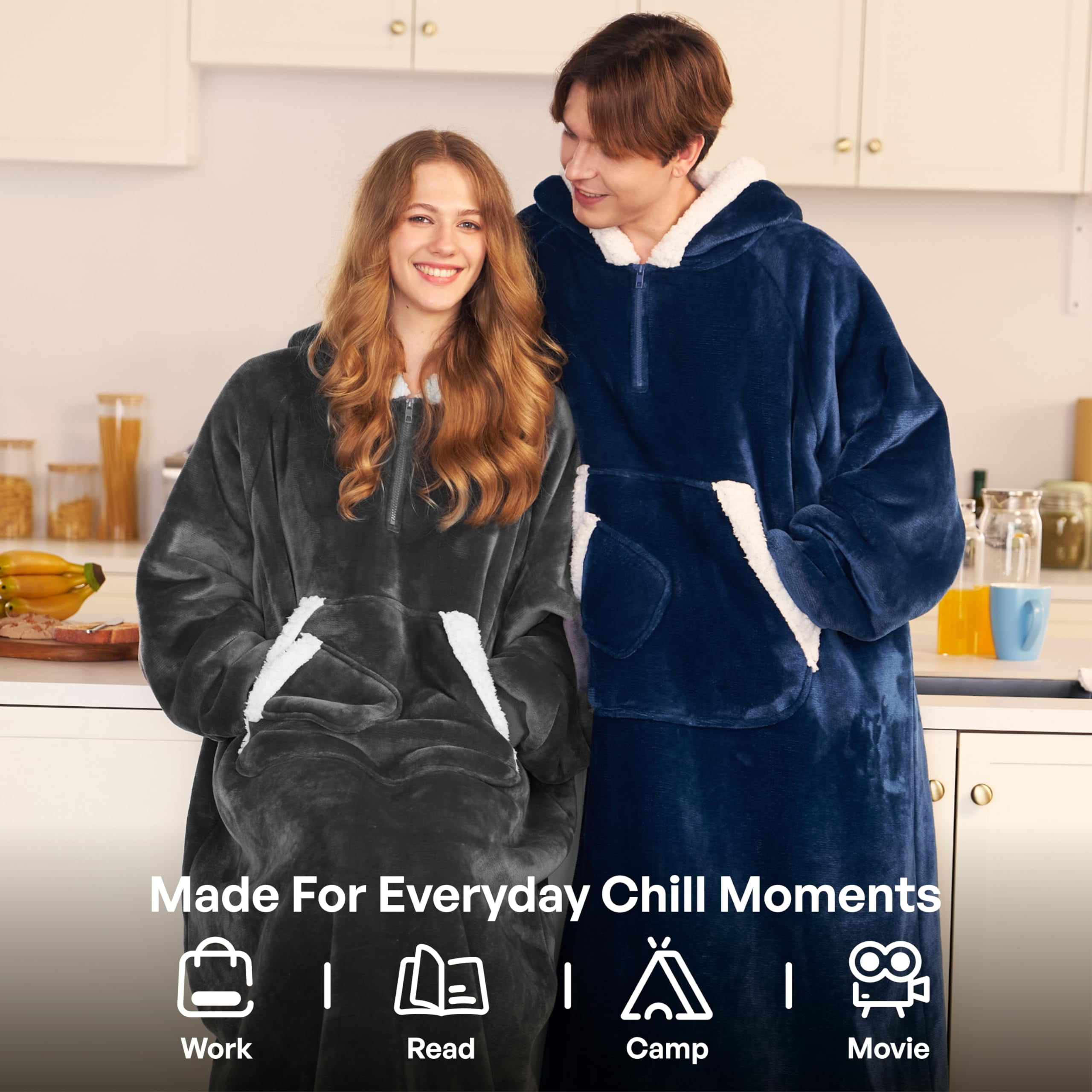 Joyfy Wearable Blanket Hoodie, Long Hooded Blanket Sweatshirt, Oversize Hoodie for Women and Men,Clothing Gift for Women Men Mom Dad,Giant Hood Pocket and Sleeves for Adult(Dark Grey,Oversize)