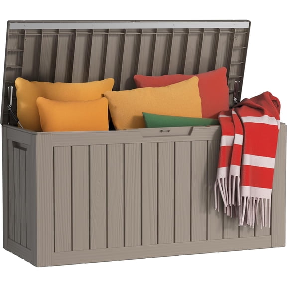 80 Gallon Waterproof Resin Deck Box, UV Resistant Outdoor Storage for Garden, Patio, Porch, Delivery, Grey