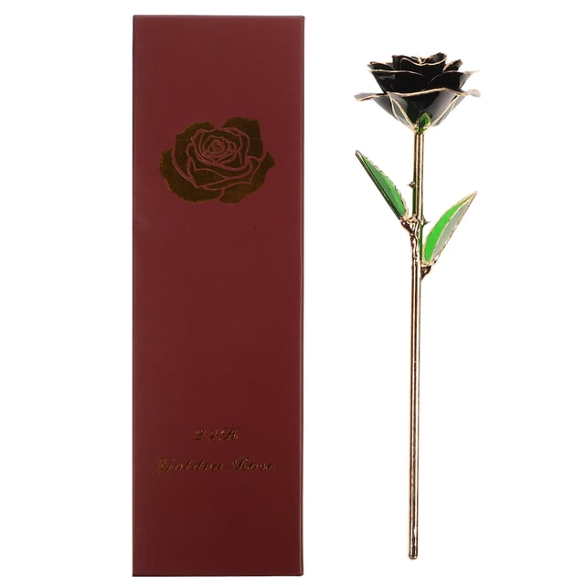 KAKOWELY Rosas lacadas florecientes bañadas en oro de 24 quilates. Rosa auténtica. Regalo de cumpleaños, San Valentín o aniversario con bolsa de recuerdo (negra).