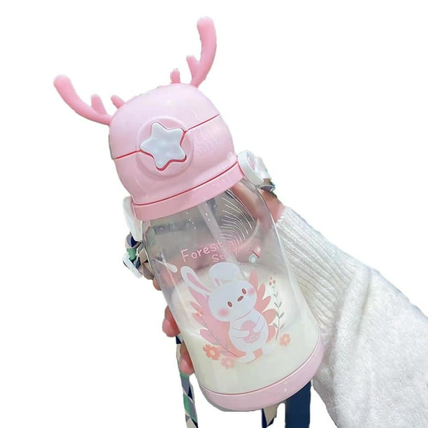 EZLIFE Bonita taza de plástico con pajita de dibujos animados, nueva S1J3
