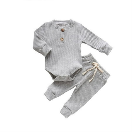 

EnJoCho School Clothes for Toddler Toddler Girl Long Sleeve Solid Color Stripe Knit Top Crawl Pant Suit for 0 to 4 Years Small Kids Holiday Party Clothing Trendy Set