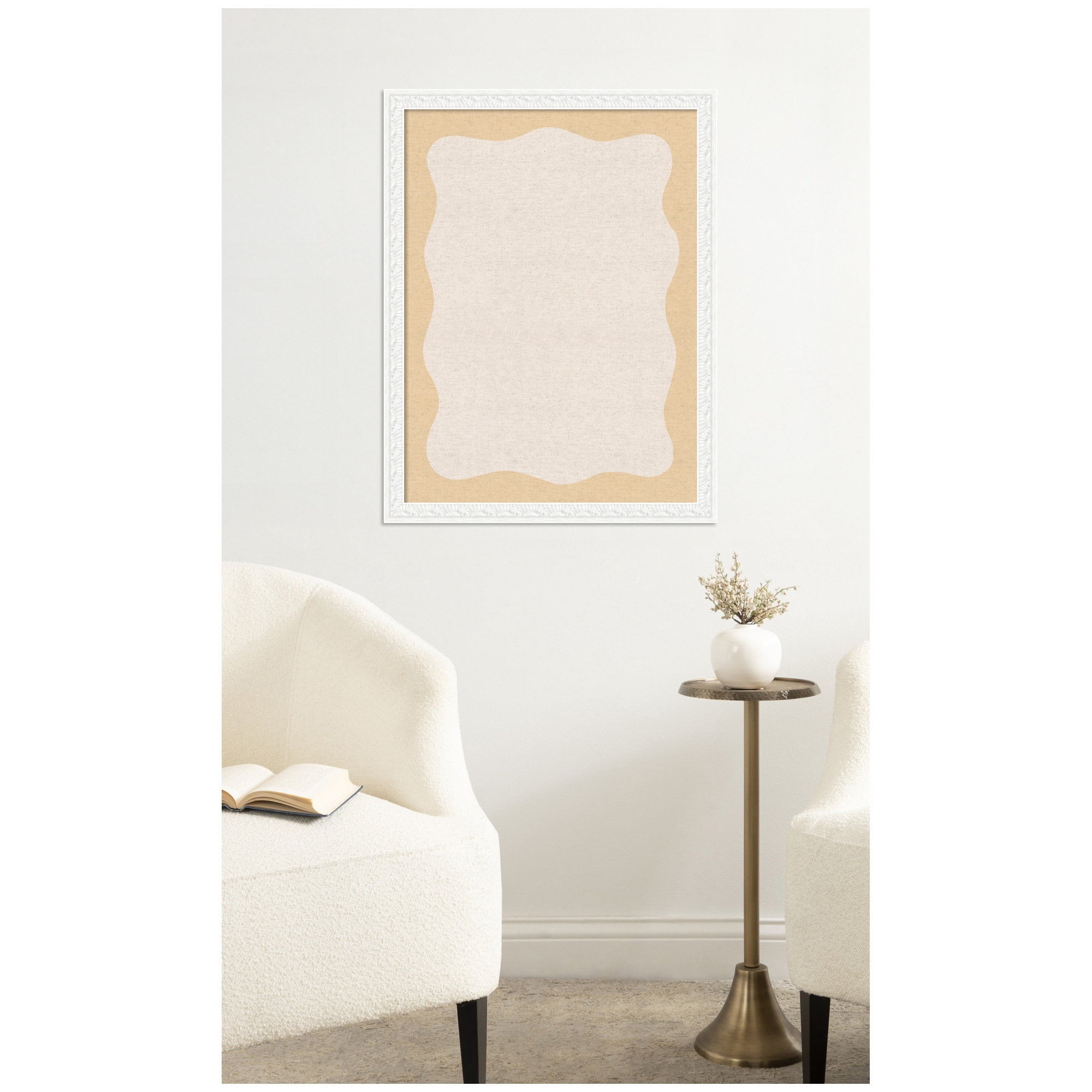 Kate and Laurel Framed Fabric Pinboard 20 x 26,  Printed Linen Decorative Bulletin Board for Use as a Vision Board or Wall Organization, Bethany White Frame