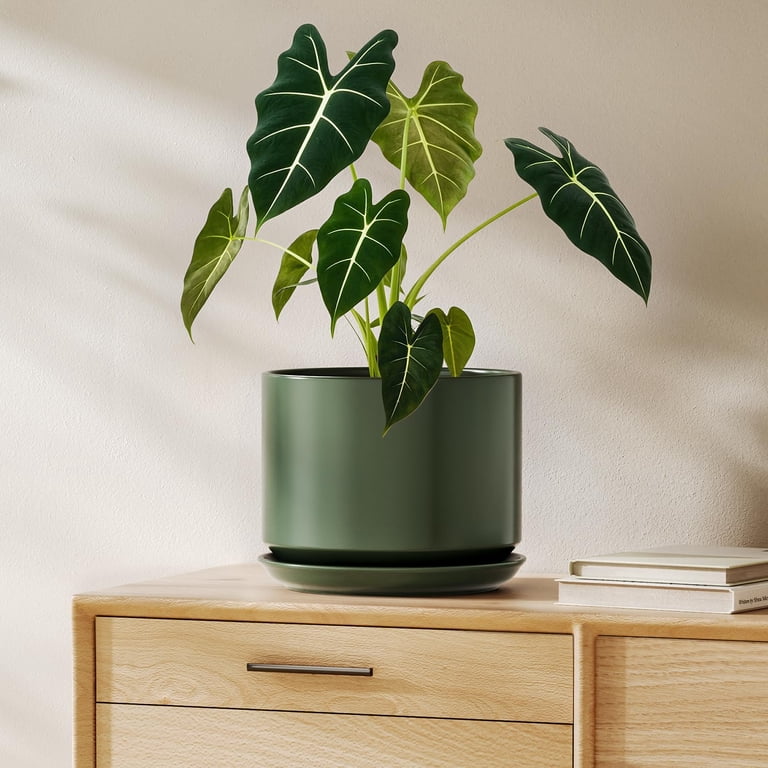 BEMAY 8" Bamboo Green Ceramic Plant Pot photo 1