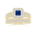 thumbnail image 4 of ANGARA Natural Aeon Square Sapphire & Diamond Engagement Ring with Milgrain in 14K Yellow Gold for Women (Size-4mm) | September Birthstone, Anniversary, Jewelry Gift for Women | Natural Sapphire Ring, 4 of 9