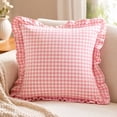 thumbnail image 4 of Pink Checkered Pillow Cover, Ruffled Frill Decorative Cushion Case for Sofa, Bed, Chair, Bedroom, Living Room and Cottage Home Decor, 4 of 7