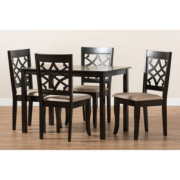 Baxton Studio Mael Modern and Contemporary Sand Fabric Upholstered Espresso Brown Finished 5-Piece Wood Dining Set