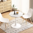 thumbnail image 4 of Table à Manger Ronde Moderne avec Plateau en Marbre Blanc Imprimé, Base en Métal, Table d'Appoint (Marbre Blanc + Octogonal), 4 of 8